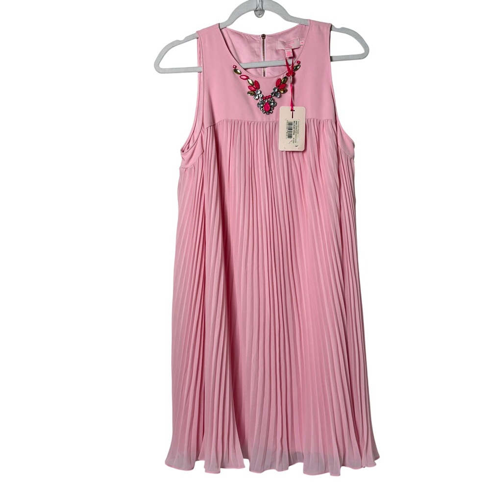 Ted Baker Arleen Embellished Pleat Skirt Dress Ted 4 US 10 Light Pink Shift